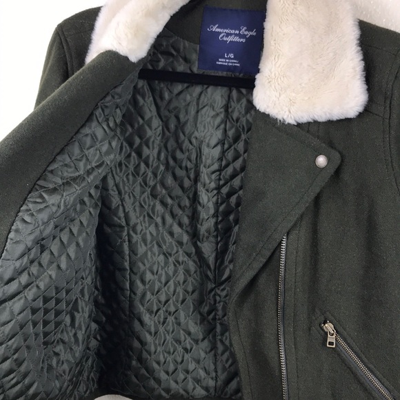 American Eagle Wool Faux Fur Trim Moto Jacket Coat - Picture 7 of 8